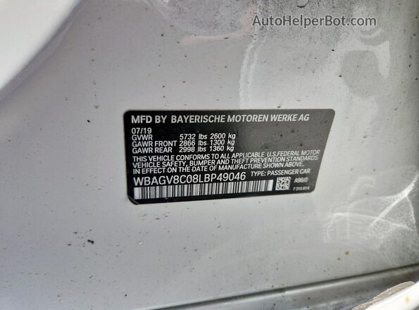 WBAGV8C08LBP49046 2020 BMW M8 White Vista del compartimento del motor