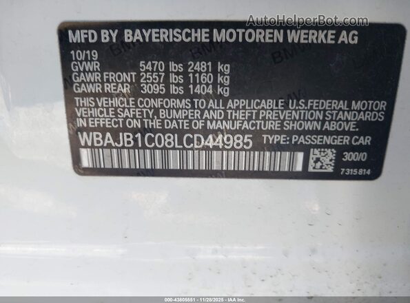 WBAJB1C08LCD44985 2020 BMW 5 SERIES White ძრავის განყოფილების ხედი