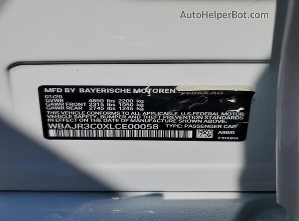 WBAJR3C0XLCE00058 2020 BMW 5 SERIES White Շարժիչի բաժամունքի տեսք