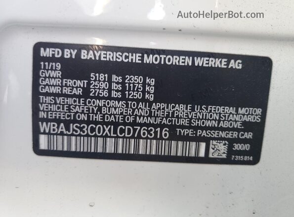 WBAJS3C0XLCD76316 2020 BMW 5 SERIES White Շարժիչի բաժամունքի տեսք
