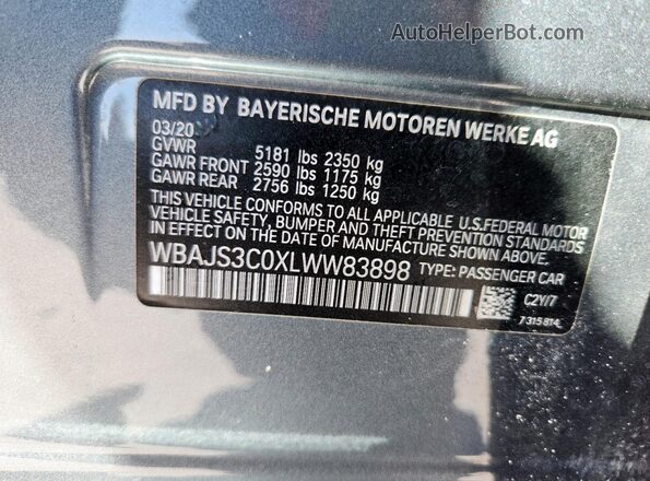 WBAJS3C0XLWW83898 2020 BMW 5 SERIES Gray Engine compartment view