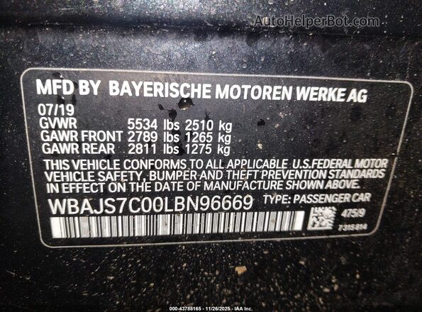 WBAJS7C00LBN96669 2020 BMW 5 SERIES Black Vista del compartimento del motor