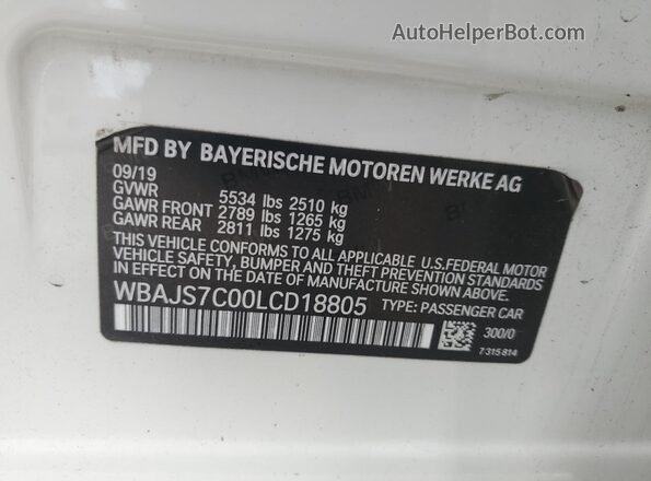 WBAJS7C00LCD18805 2020 BMW M5 White Вид підкапотного простору