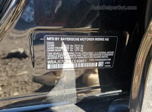 WBAJS7C04LCE49851 2020 BMW M5 Black VIN կոդի պիտակի տեսք