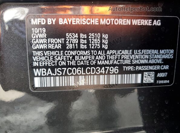 WBAJS7C06LCD34796 2020 BMW M5 Charcoal ძრავის განყოფილების ხედი