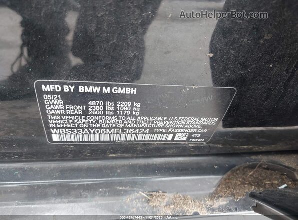 WBS33AY06MFL36424 2021 BMW M3 Black Widok komory silnika