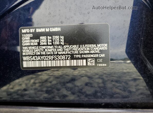 WBS43AY02RFS30872 2024 BMW M3 Синий Вид подкапотного пространства