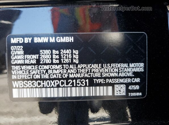 WBS83CH0XPCL21531 2023 BMW M5 Black Widok naklejki z numerem VIN