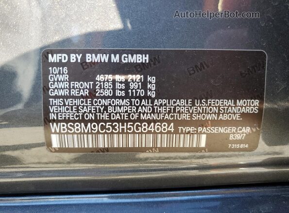 WBS8M9C53H5G84684 2017 BMW M3 Gray 