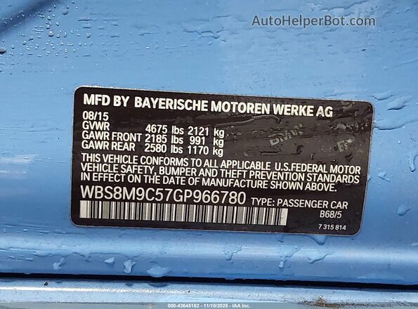 WBS8M9C57GP966780 2016 BMW M3 Blue Widok komory silnika