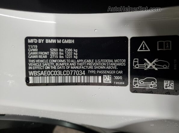 WBSAE0C03LCD77034 2020 BMW M8 Black Widok naklejki z numerem VIN