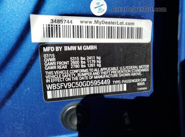 WBSFV9C50GD595449 2016 BMW M5 Blue Engine compartment view