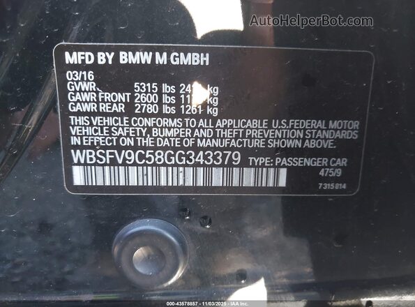 WBSFV9C58GG343379 2016 BMW M5 Black Շարժիչի բաժամունքի տեսք