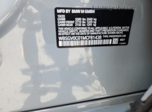 WBSGV0C01MCF81438 2021 BMW M8 Silver Vista de la etiqueta del VIN