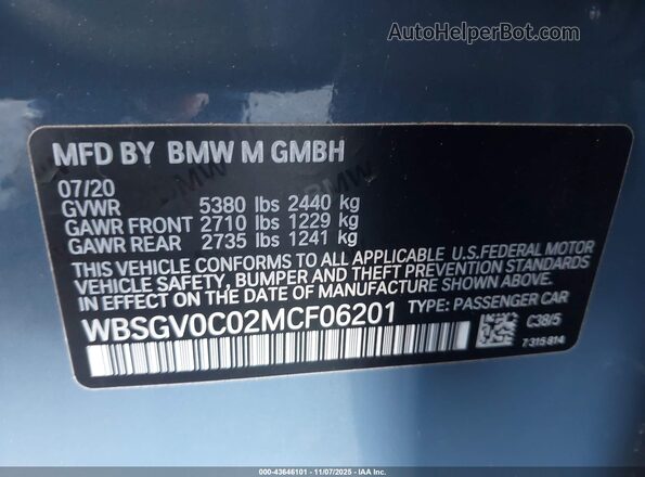 WBSGV0C02MCF06201 2021 BMW M8 Blue Engine compartment view