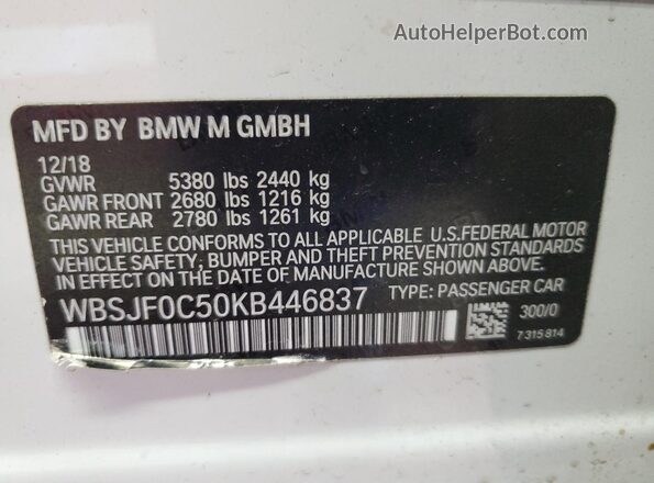 WBSJF0C50KB446837 2019 BMW M5 White ძრავის განყოფილების ხედი