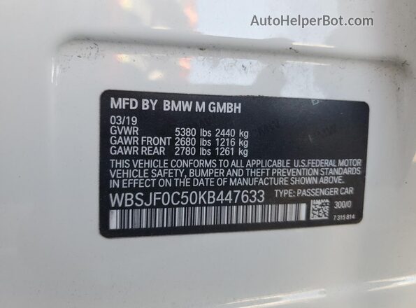 WBSJF0C50KB447633 2019 BMW M5 Белый 