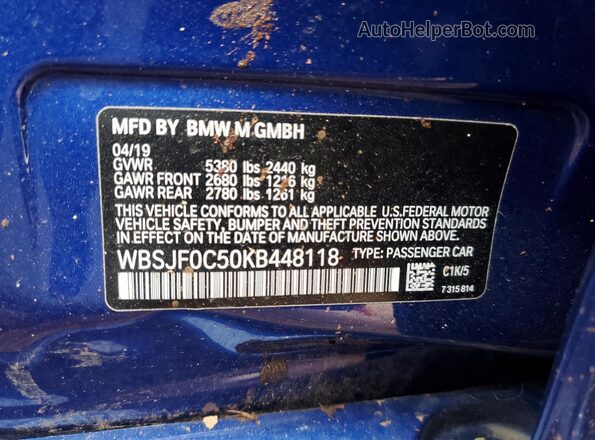 WBSJF0C50KB448118 2019 BMW M5 Blue 
