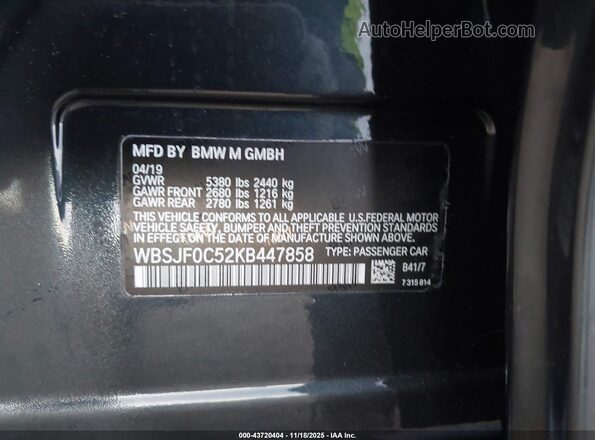 WBSJF0C52KB447858 2019 BMW M5 Black Շարժիչի բաժամունքի տեսք