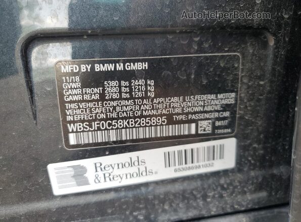 WBSJF0C58KB285895 2019 BMW M5 Charcoal VIN კოდის სტიკერის ხედი