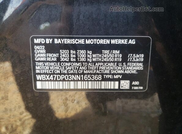 WBX47DP03NN165368 2022 BMW X3 Black Vista interior de 360 grados