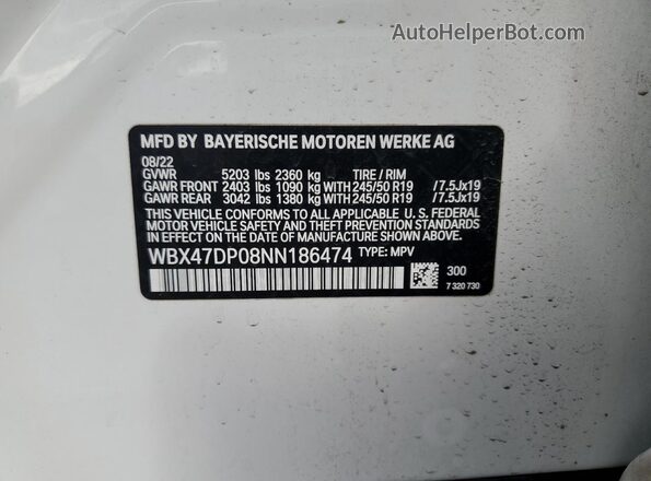 WBX47DP08NN186474 2022 BMW X3 White სალონის 360-გრადუსიანი ხედი