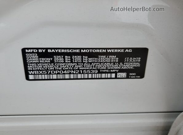 WBX57DP04PN215539 2023 BMW X3 White 360 interior view