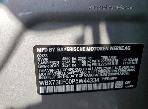 WBX73EF00P5W44334 2023 BMW X1 Silver Vista de la etiqueta del VIN