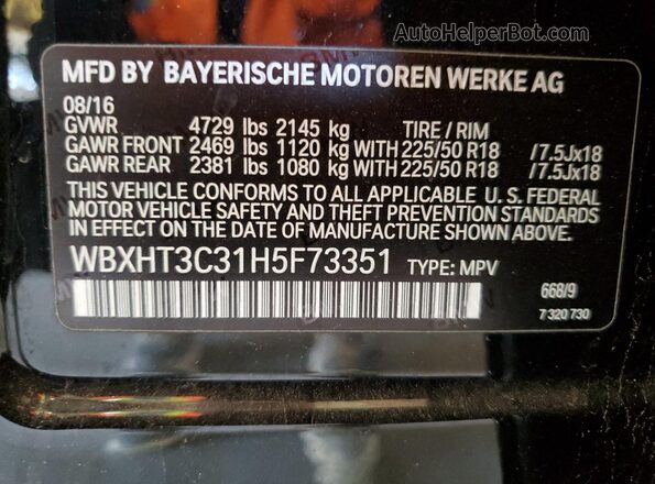 WBXHT3C31H5F73351 2017 BMW X1 Black Vista del compartimento del motor