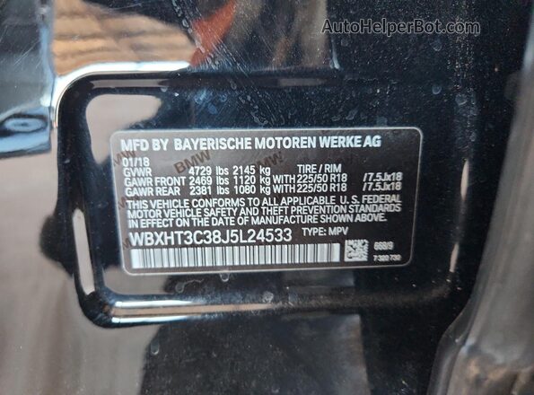 WBXHT3C38J5L24533 2018 BMW X1 Black Engine compartment view