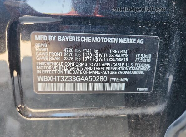 WBXHT3Z33G4A50280 2016 BMW X1 Black Vista de la etiqueta del VIN