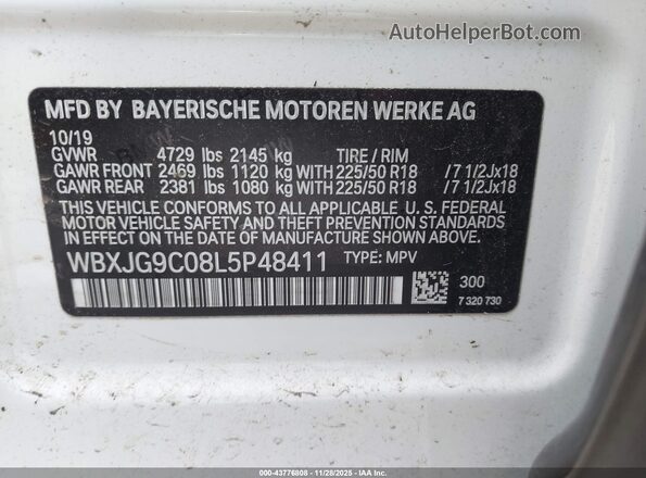 WBXJG9C08L5P48411 2020 BMW X1 White Вид підкапотного простору