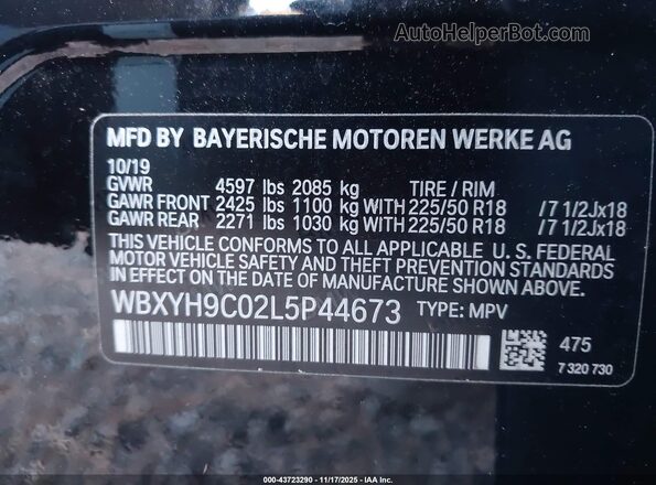 WBXYH9C02L5P44673 2020 BMW X2 Black Widok komory silnika