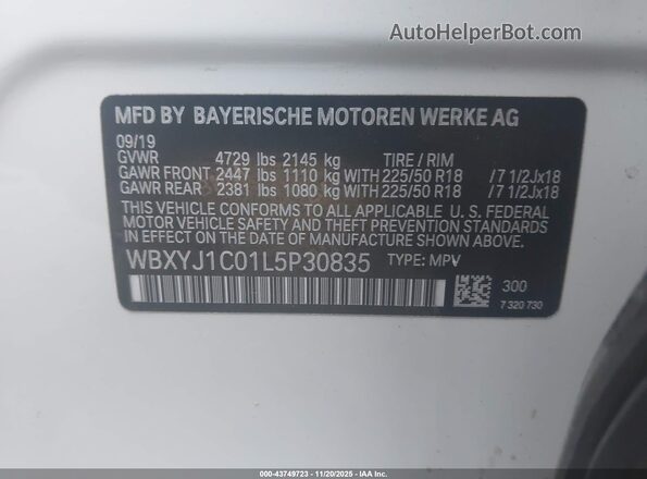 WBXYJ1C01L5P30835 2020 BMW X2 White Engine compartment view