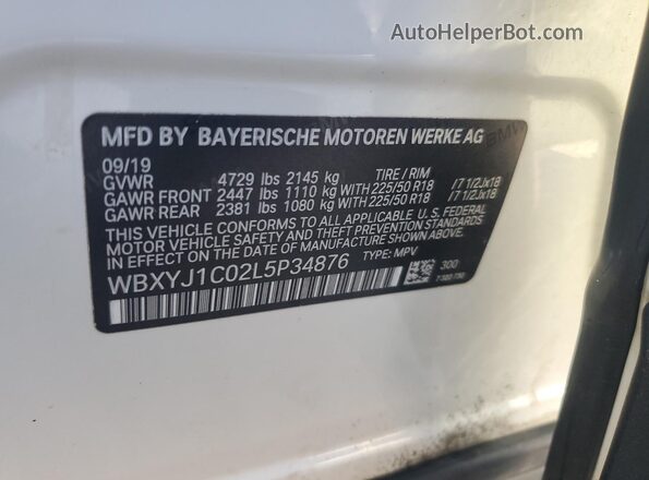 WBXYJ1C02L5P34876 2020 BMW X2 White Widok naklejki z numerem VIN