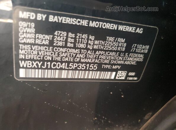 WBXYJ1C04L5P35155 2020 BMW X2 Black Vista del compartimento del motor