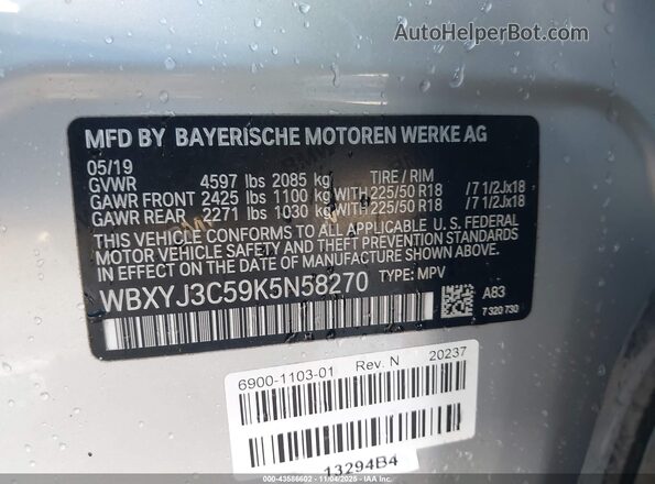 WBXYJ3C59K5N58270 2019 BMW X2 Серебряный Вид подкапотного пространства