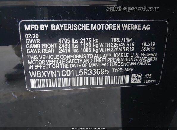 WBXYN1C01L5R33695 2020 BMW X2 Черный Вид подкапотного пространства