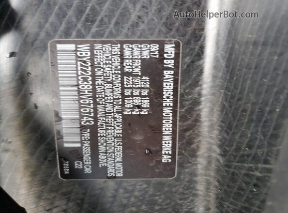 WBY2Z2C38HV676743 2017 BMW I8 Gray VIN sticker view