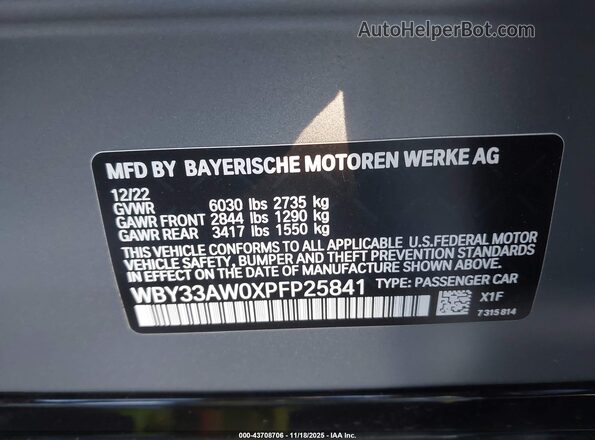 WBY33AW0XPFP25841 2023 BMW I4 Gray Engine compartment view