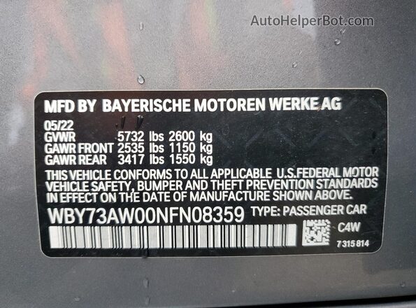 WBY73AW00NFN08359 2022 BMW I4 Gray Вид підкапотного простору