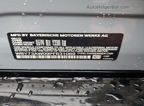 WBY73AW09PFR31069 2023 BMW I4 Silver Вид наклейки з VIN-кодом