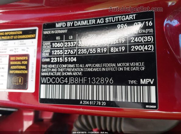 WDC0G4JB8HF132896 2017 MERCEDES-BENZ GLC 300 Red 