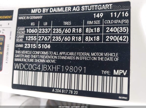 WDC0G4JBXHF198091 2017 MERCEDES-BENZ GLC 300 White ძრავის განყოფილების ხედი