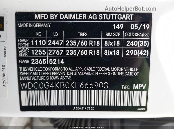WDC0G4KB0KF666903 2019 MERCEDES-BENZ GLC 300 White Вид підкапотного простору