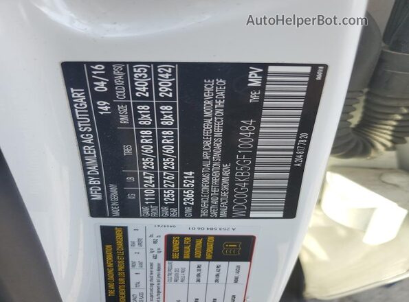 WDC0G4KB5GF100484 2016 MERCEDES-BENZ GLC-CLASS White Vista de la etiqueta del VIN