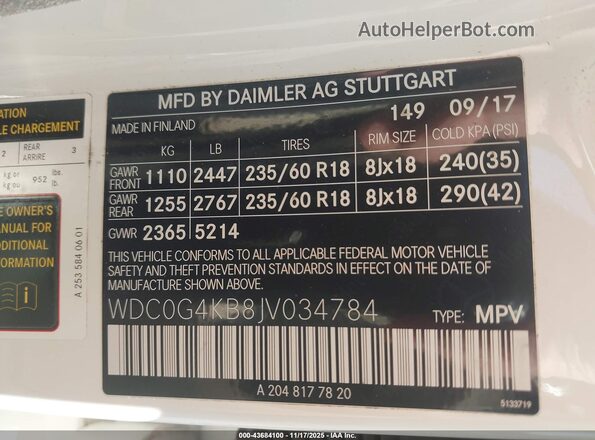 WDC0G4KB8JV034784 2018 MERCEDES-BENZ GLC 300 White 