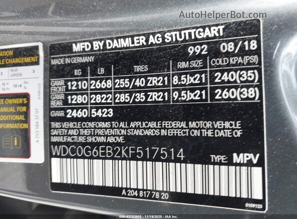 WDC0G6EB2KF517514 2019 MERCEDES-BENZ AMG GLC 43 Gray ძრავის განყოფილების ხედი