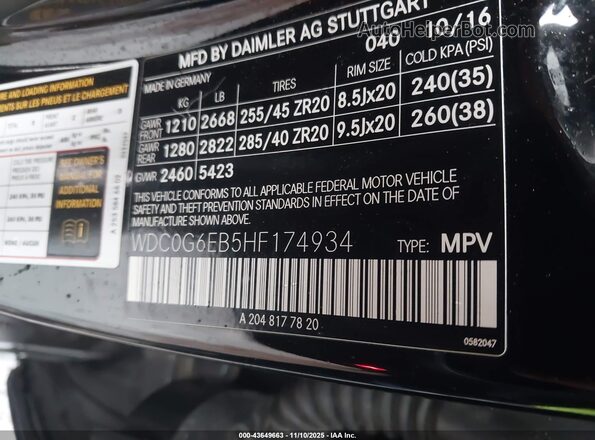 WDC0G6EB5HF174934 2017 MERCEDES-BENZ AMG GLC 43 Черный 