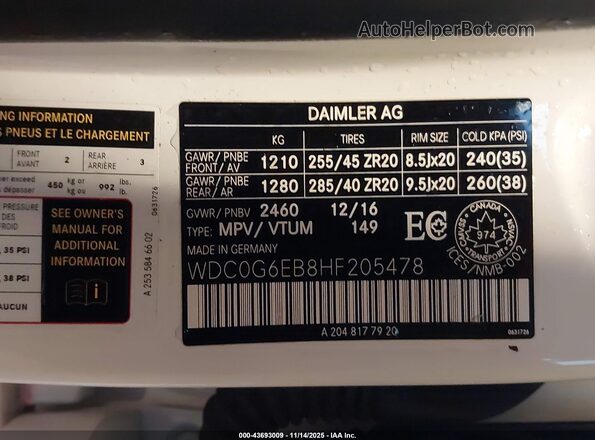 WDC0G6EB8HF205478 2017 MERCEDES-BENZ AMG GLC 43 White 